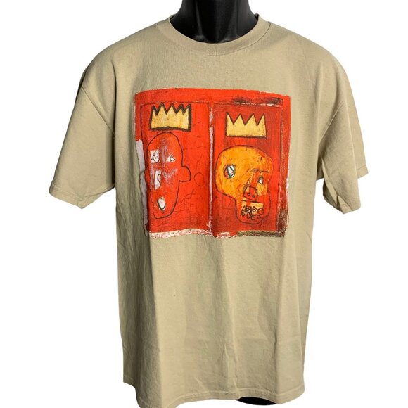 Jean Michel Basquiat Crewneck T Shirt L Beige Short Sleeve Neo Expressionism Art - Picture 1 of 6